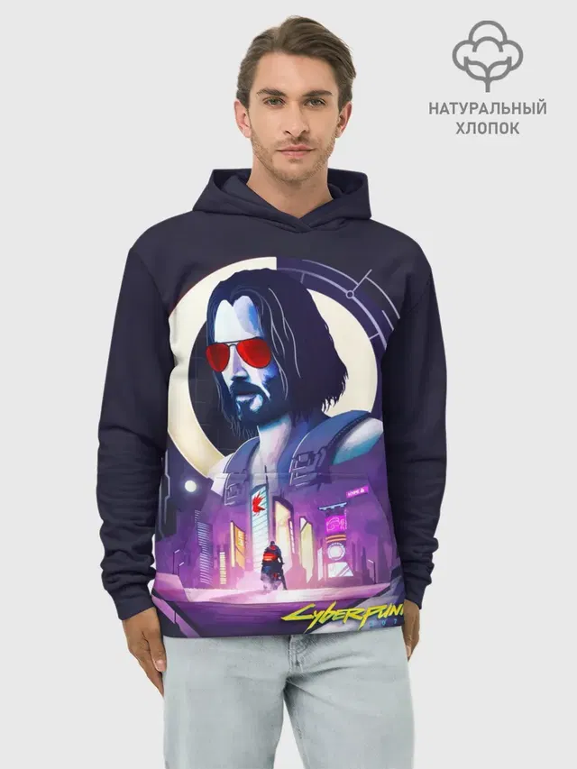 Худи мужской базовый хлопок с принтом «Cyberpunk 2077 — Johnny»