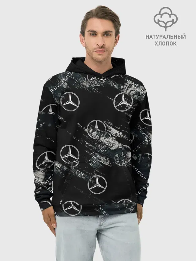 Худи мужской базовый хлопок с принтом «Merсedes — MERCEDES»