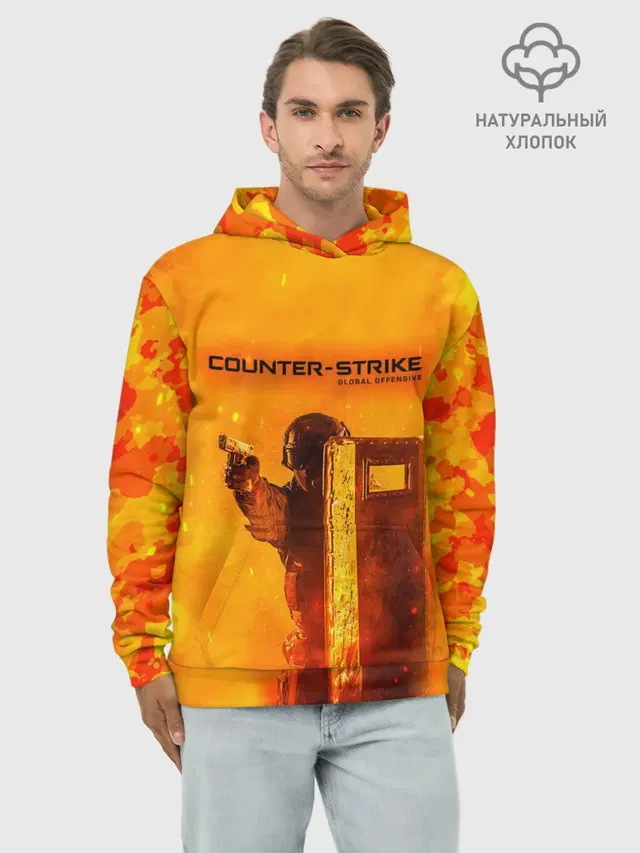 Худи мужской базовый хлопок с принтом «Counter-Strike — CS GO FIRE»