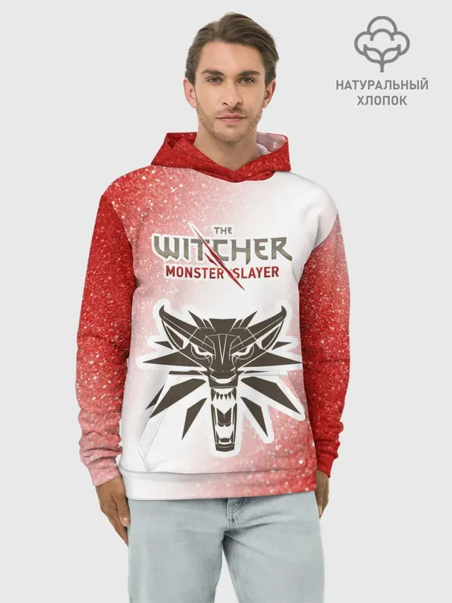 Худи мужской базовый хлопок с принтом «Glitter — The Witcher Monster Slayer - Noise»