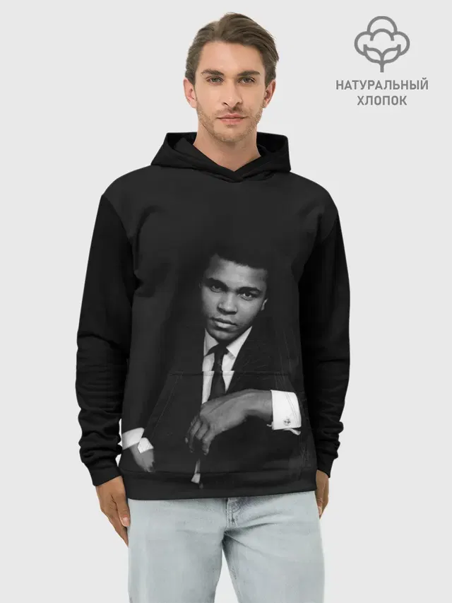 Худи мужской базовый хлопок с принтом «Мухаммед Али — Мухаммед Али Mohammed Ali»