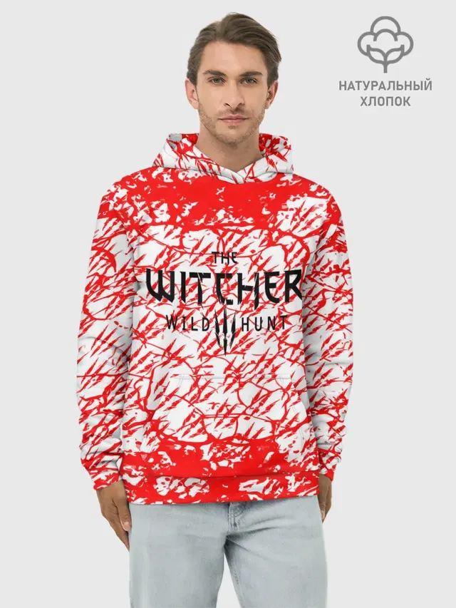 Худи мужской базовый хлопок с принтом «Red and white texture»
