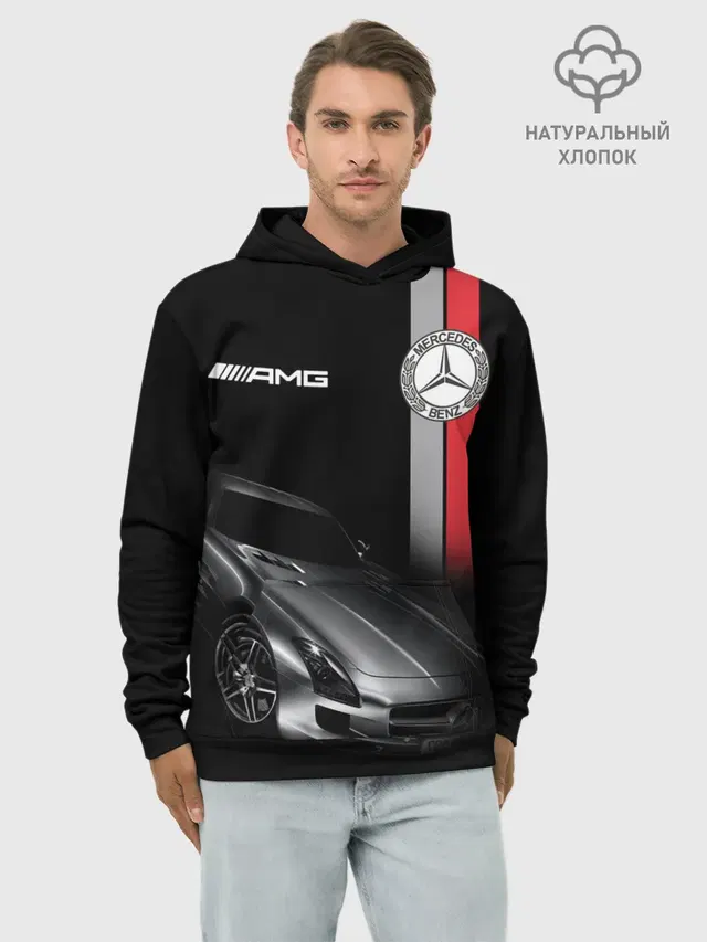 Худи мужской базовый хлопок с принтом «AMG logo — MERCEDES BENZ AMG»