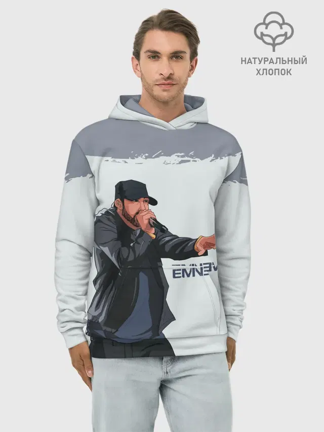 Худи мужской базовый хлопок с принтом «Eminem — ЭМИНЕМ»