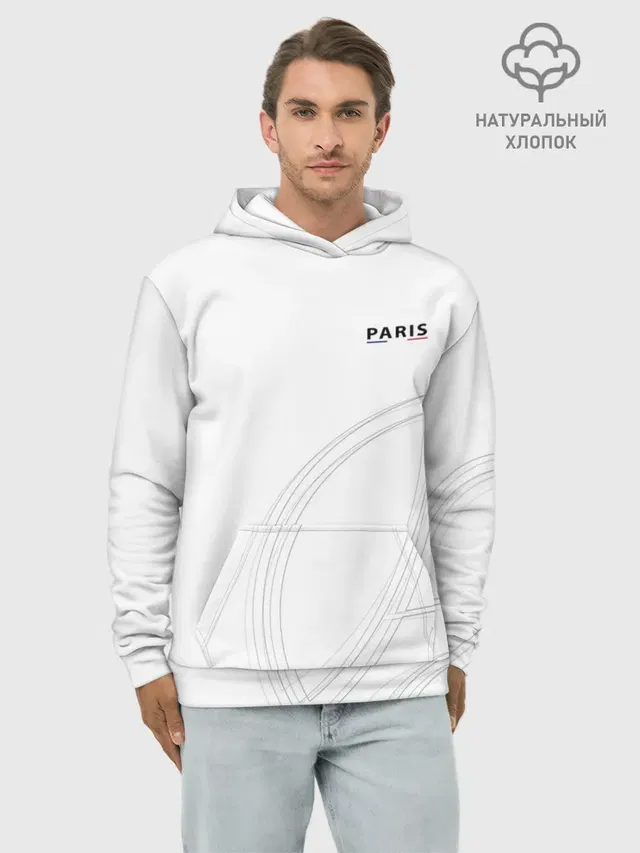 Худи мужской базовый хлопок с принтом «ПСЖ — Core Big Logo White»
