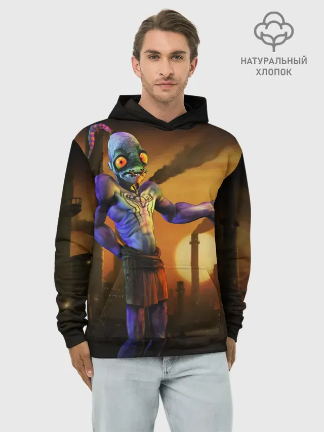 Худи мужской базовый хлопок с принтом «Retro Games — Oddworld»