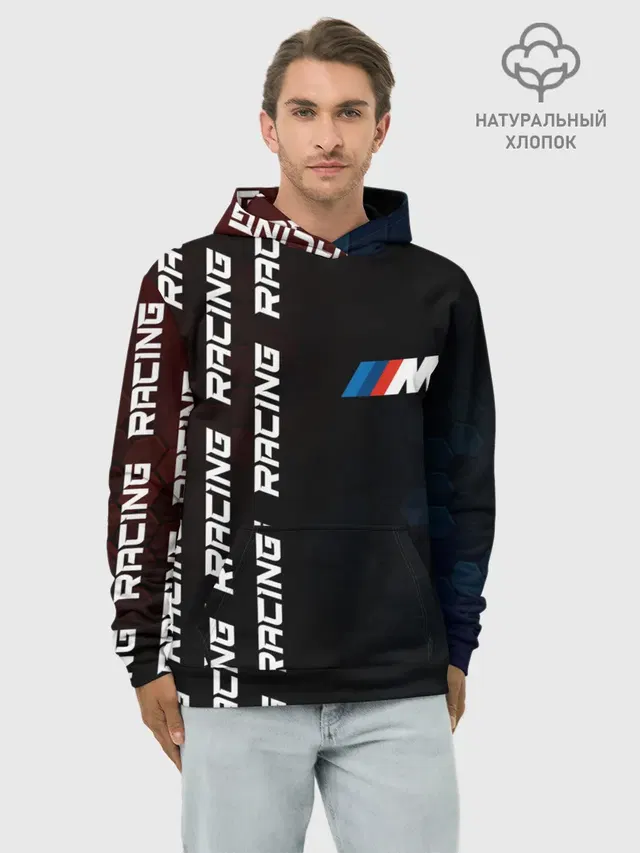 Худи мужской базовый хлопок с принтом «BMW — BMW - Racing»