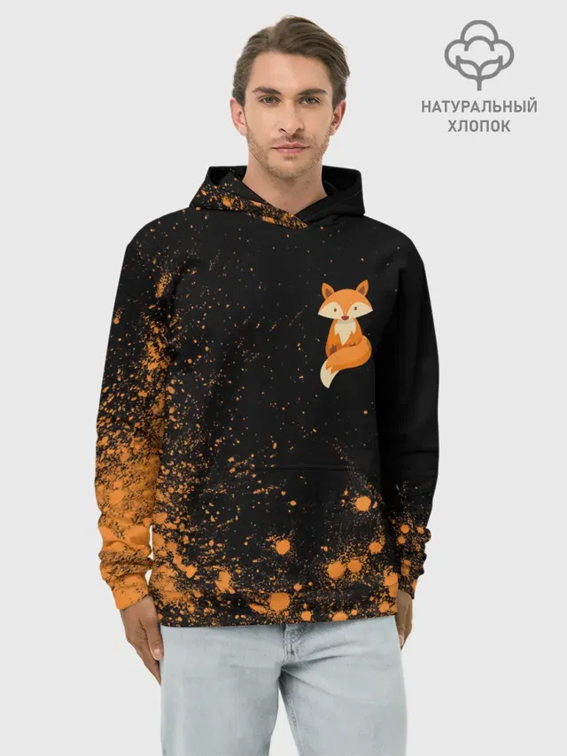 Худи мужской базовый хлопок с принтом «Лисы — Foxy - Paint»