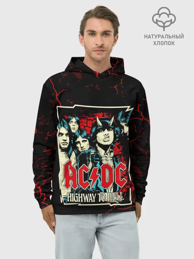 Худи мужской базовый хлопок с принтом «AC/DC — AC DC HIGHWAY TO HELL»