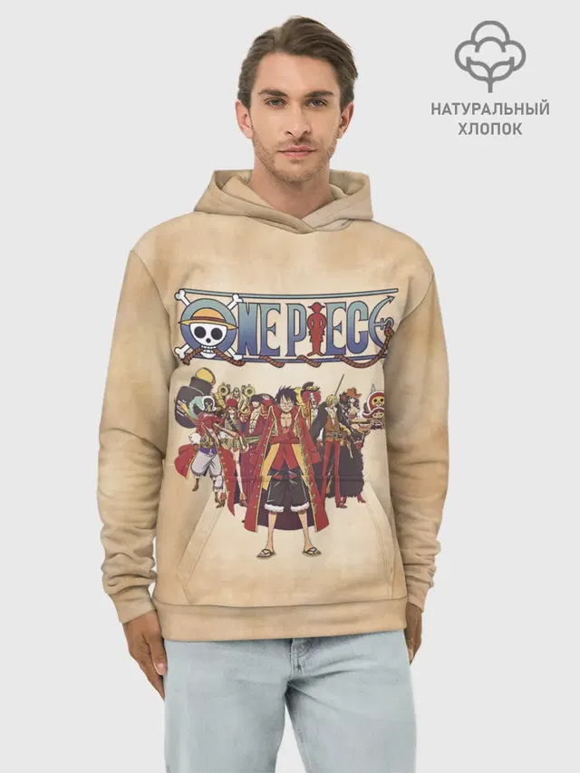 Худи мужской базовый хлопок с принтом «Ван Пис — Персонажи One Piece. Большой куш»