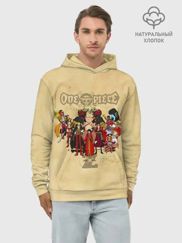 Худи мужской базовый хлопок с принтом «Ван Пис — One Piece. Большой куш»