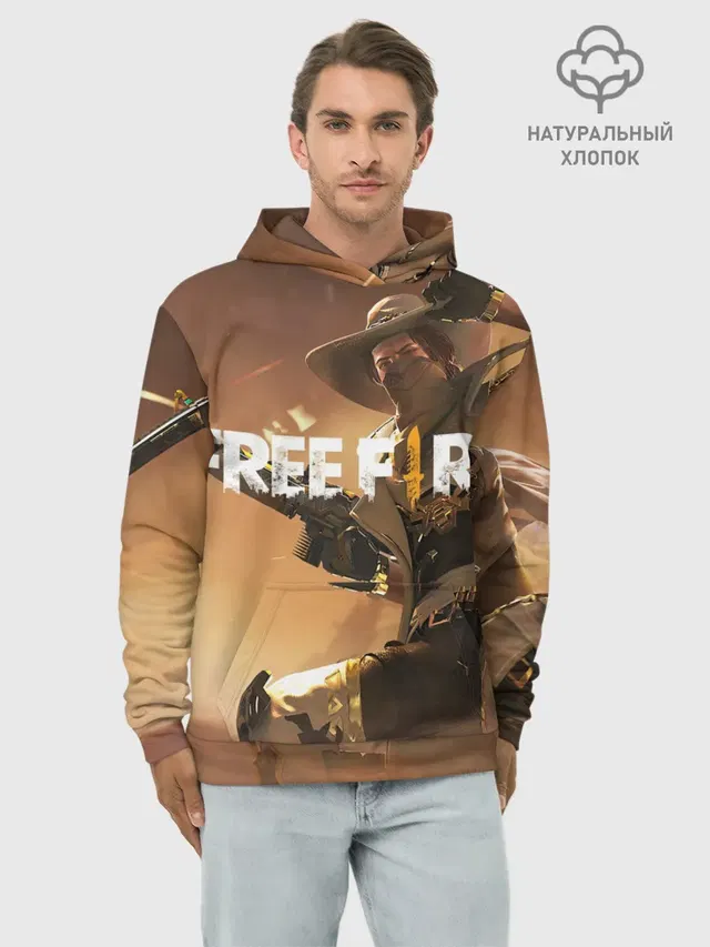 Худи мужской базовый хлопок с принтом «Cowboy — FREE FIRE»