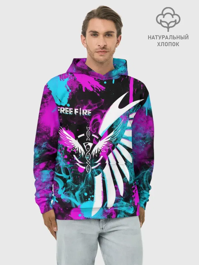 Худи мужской базовый хлопок с принтом «Free Fire Neon»