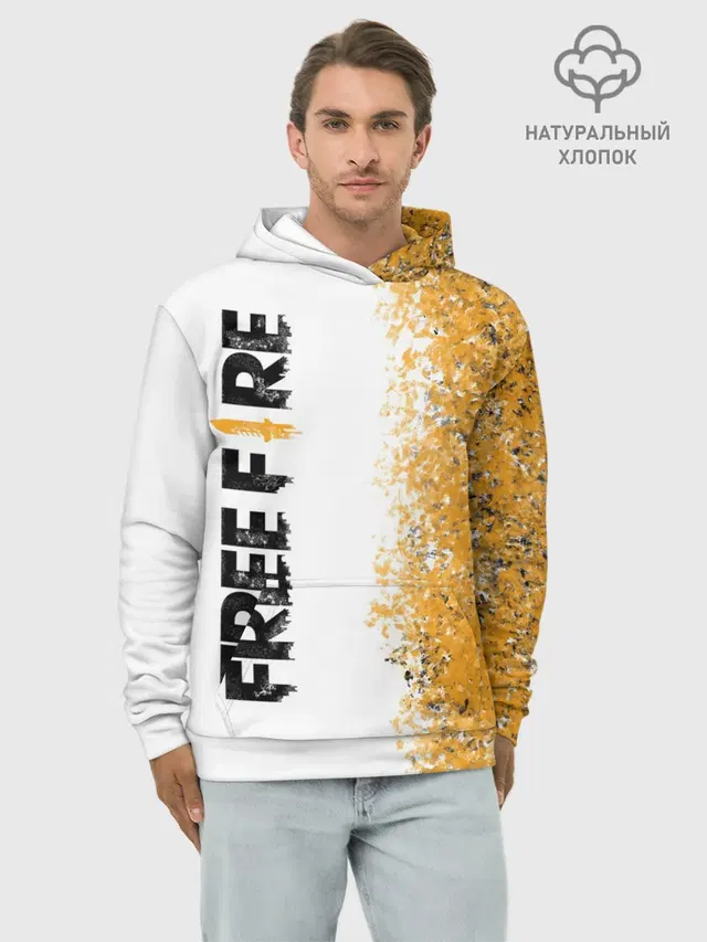 Худи мужской базовый хлопок с принтом «Grunge texture — FREE FIRE»