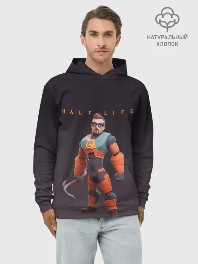 Худи мужской базовый хлопок с принтом «Freeman Фриман Half Life — FREEMAN — ФРИМАН»