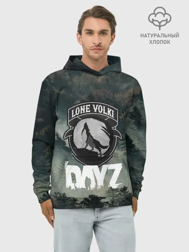 Худи мужской базовый хлопок с принтом «Lone Volki Dayz — LONE VOLKI»