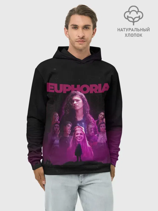 Худи мужской базовый хлопок с принтом «Euphoria team»
