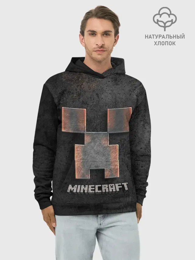 Худи мужской базовый хлопок с принтом «Майнкрафт — MINECRAFT TEXTURE IRON»