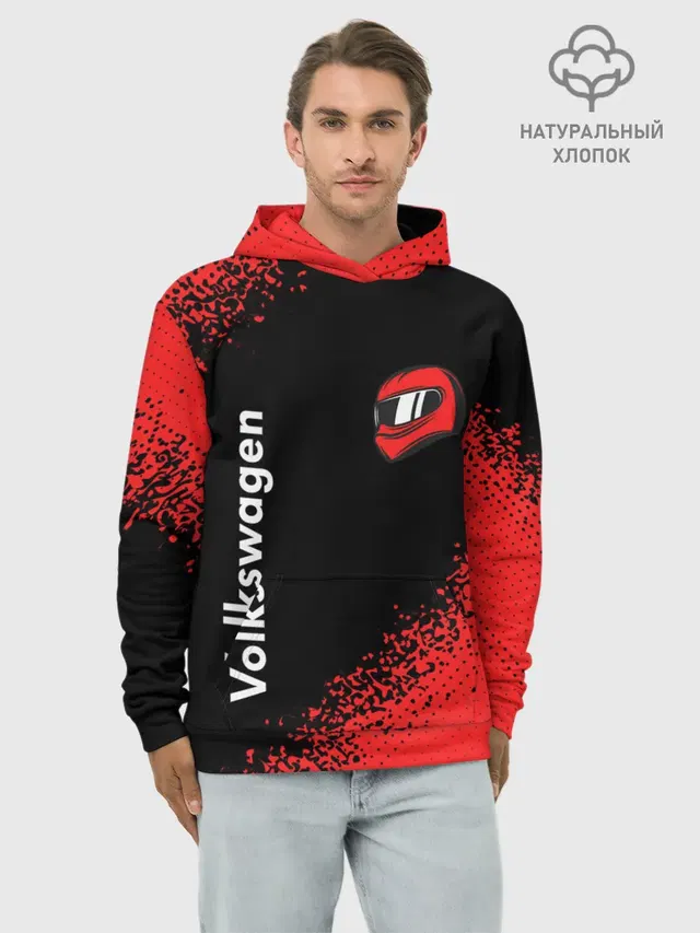 Худи мужской базовый хлопок с принтом «Volkswagen — Фольксваген - Racing»