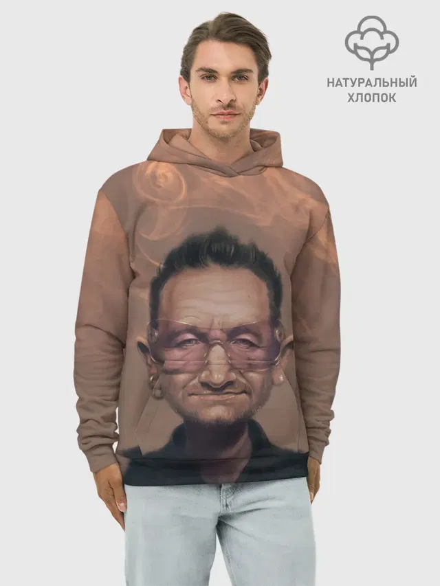 Худи мужской базовый хлопок с принтом «Боно U2 Ю ТУ»