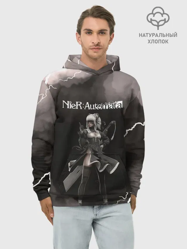 Худи мужской базовый хлопок с принтом «Lightning — 2B — Nier Automata»