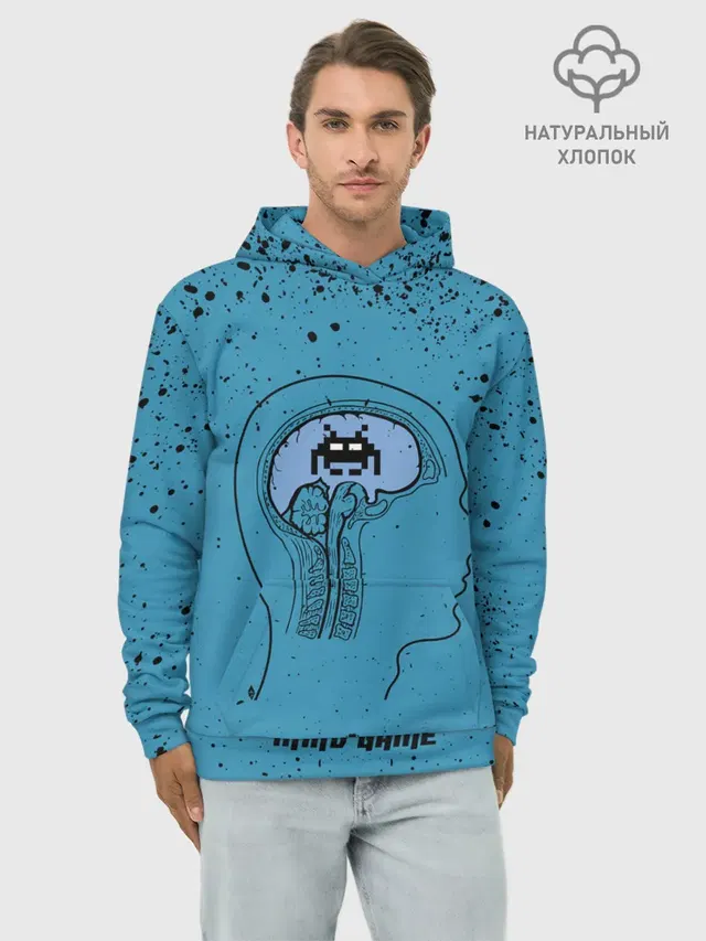 Худи мужской базовый хлопок с принтом «Space Invaders Mind Game»