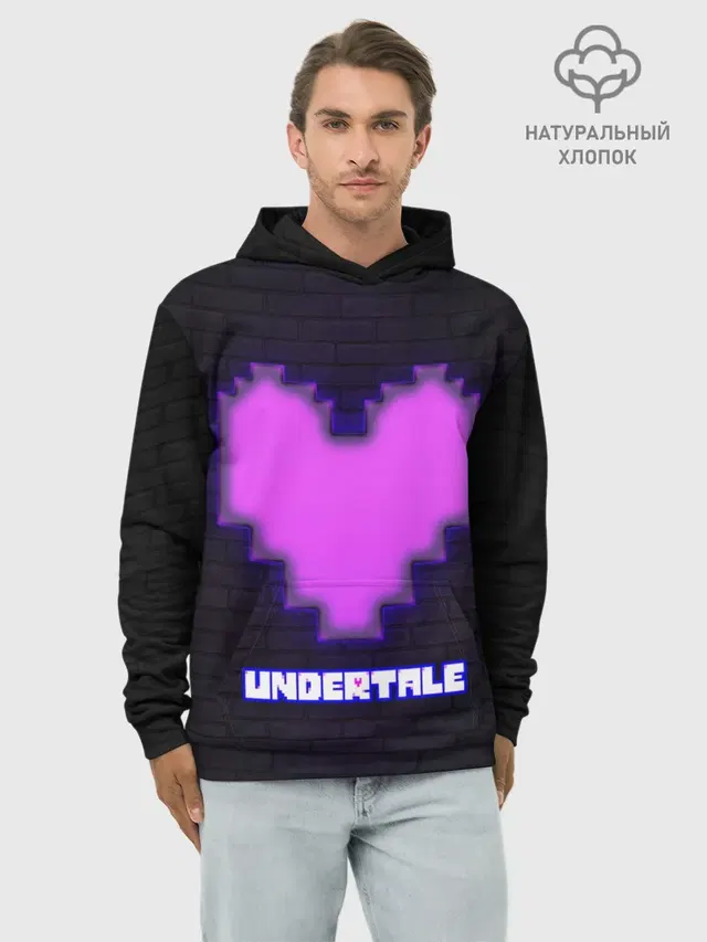 Худи мужской базовый хлопок с принтом «Undertale Purple Heart»