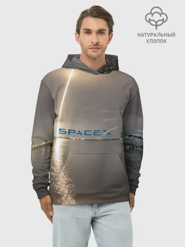 Худи мужской базовый хлопок с принтом «Астрономия, космос — SpaceX Dragon 2»