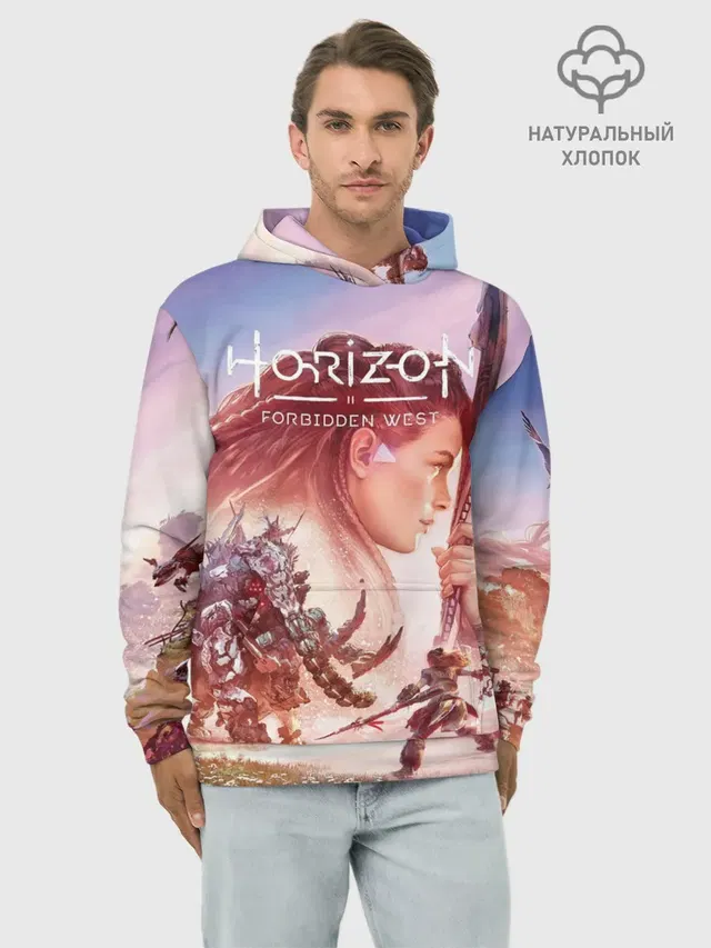 Худи мужской базовый хлопок с принтом «Horizon Zero Dawn — Элой Horizon Forbidden West DE»