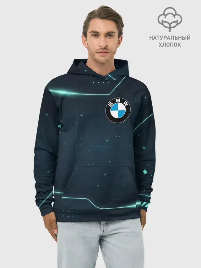 Худи мужской базовый хлопок с принтом «BMW»