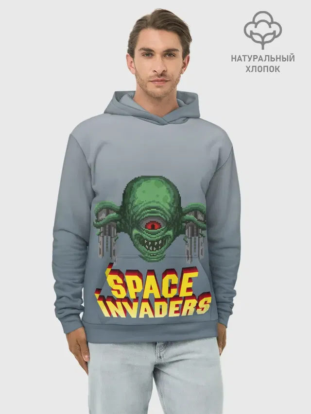 Худи мужской базовый хлопок с принтом «Space Invaders — Old game»