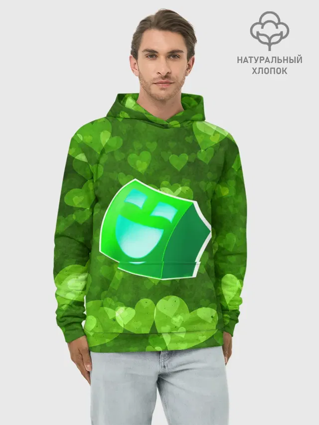 Худи мужской базовый хлопок с принтом «Geometry Dash Green Love — Green Love»