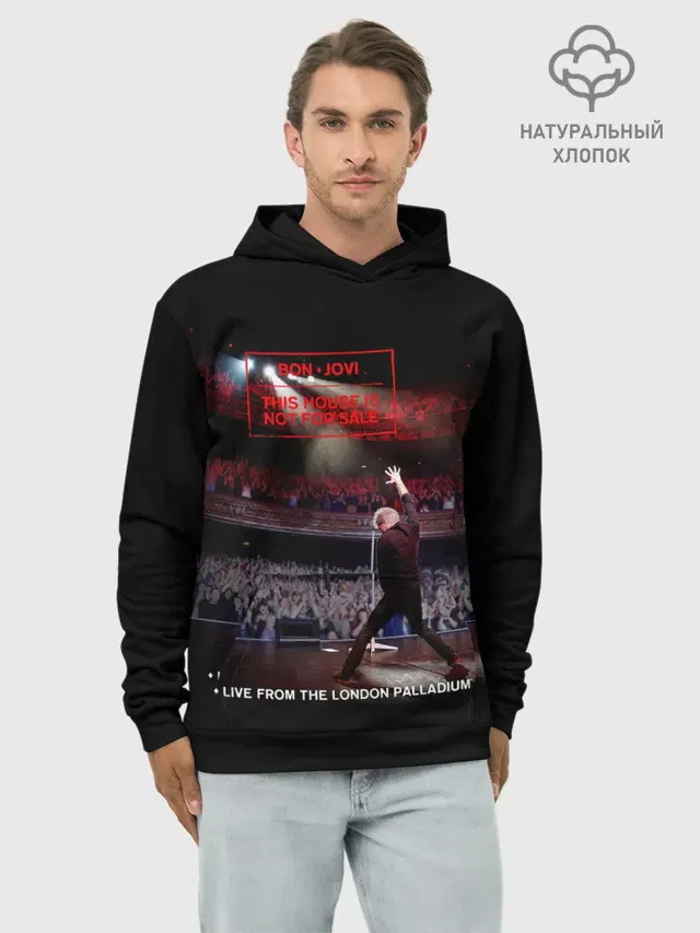 Худи мужской базовый хлопок с принтом «Live concert — This House Is Not for Sale - Bon Jovi»