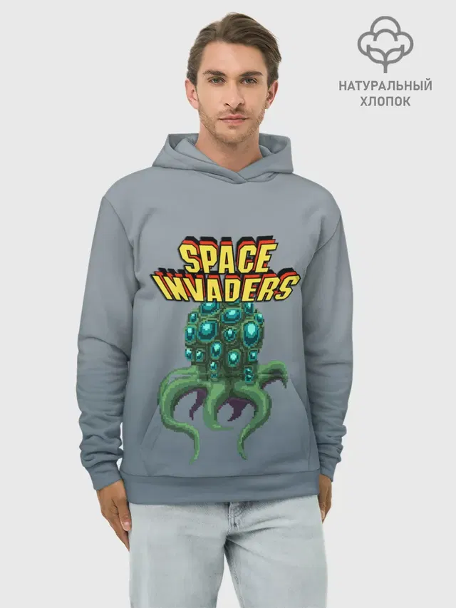 Худи мужской базовый хлопок с принтом «Space Invaders — Old game»