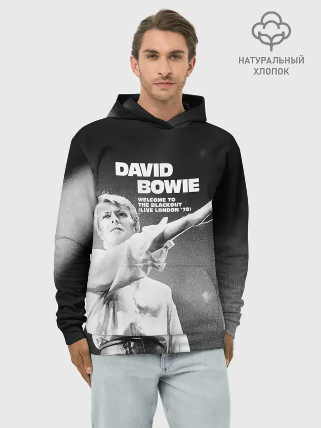 Худи мужской базовый хлопок с принтом «David Bowie — Welcome to the Blackout - David Bowie»