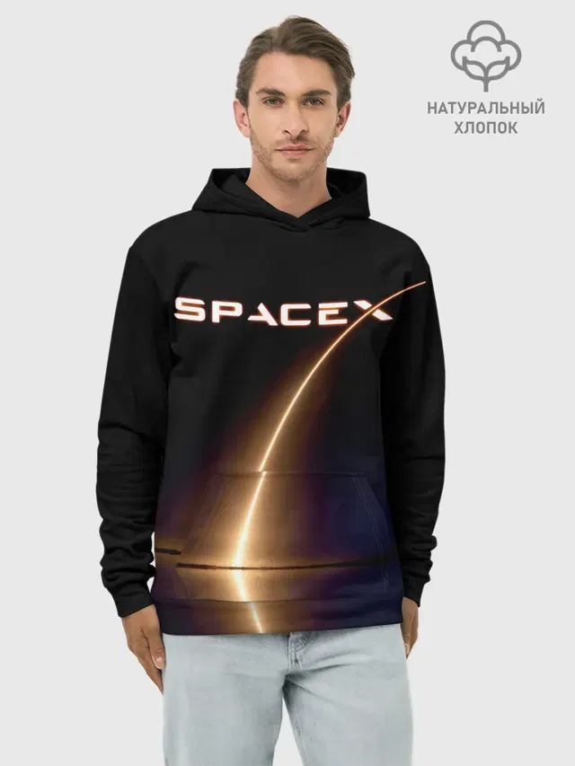 Худи мужской базовый хлопок с принтом «Астрономия, космос — Space X»