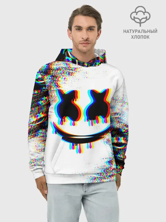 Худи мужской базовый хлопок с принтом «Marshmello — MARSHMELLOW GLITCH»