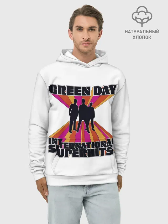 Худи мужской базовый хлопок с принтом «Green Day — International Superhits! Green Day»