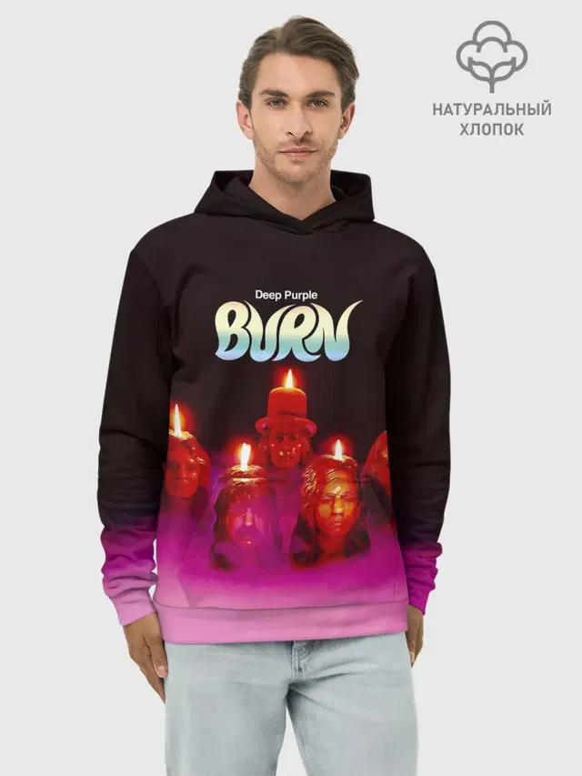 Худи мужской базовый хлопок с принтом «Deep Purple — Deep Purple - Burn»