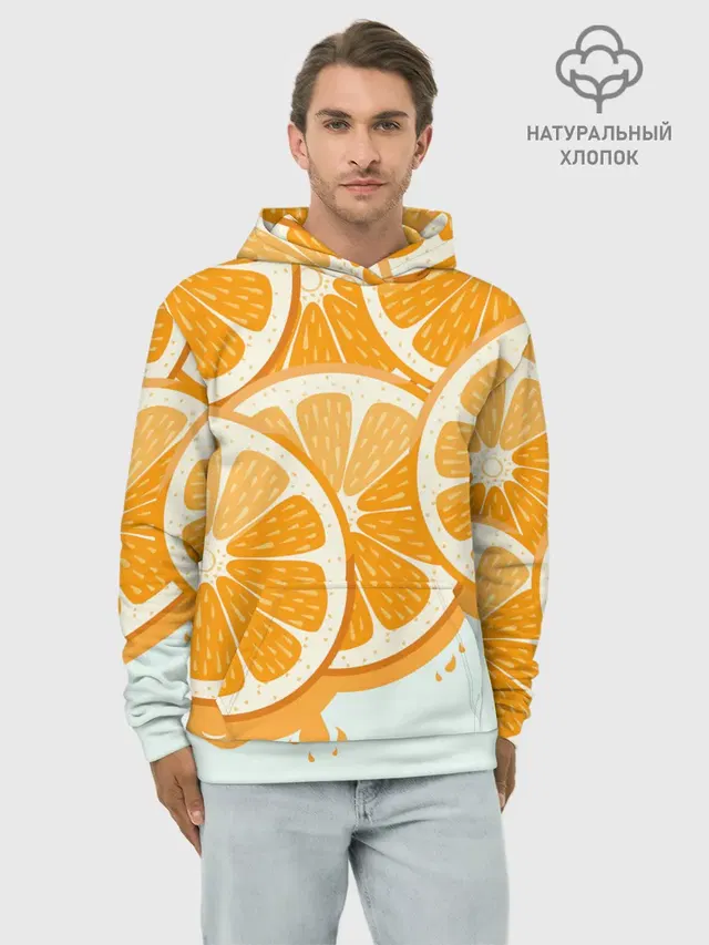 Худи мужской базовый хлопок с принтом «Еда — АПЕЛЬСИН — ORANGE»