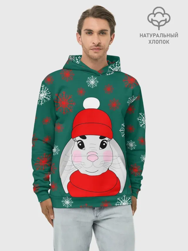 зимний кролик и снежинки
