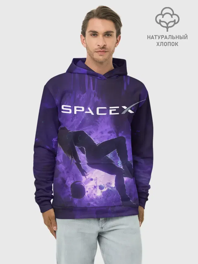 Худи мужской базовый хлопок с принтом «Астрономия, космос — Space X Girl in zero gravity»