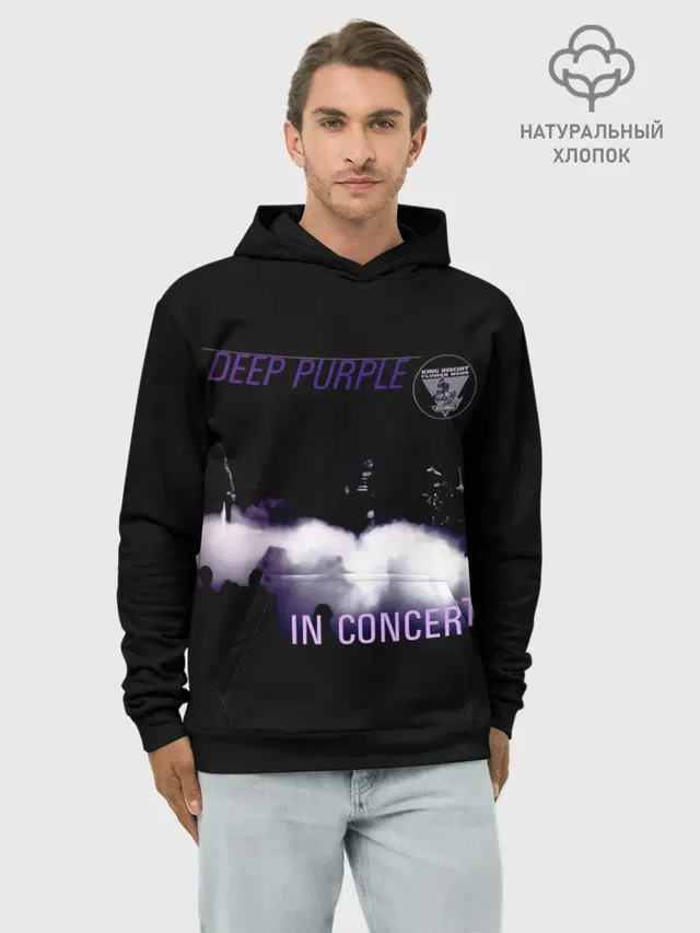 Худи мужской базовый хлопок с принтом «Deep Purple — Live at Long Beach 1976 - Deep Purple»
