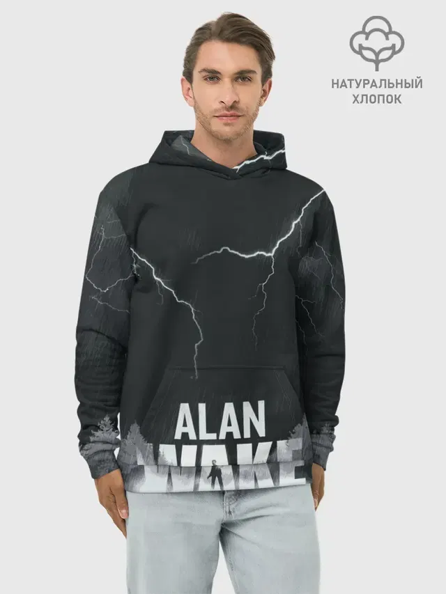 Худи мужской базовый хлопок с принтом «Alan Wake Dark Place — Dark Place»