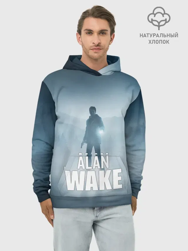 Худи мужской базовый хлопок с принтом «Alan Wake — Alan Wake Video Game Art»