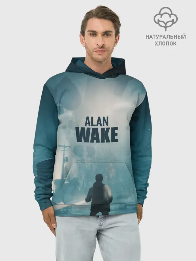 Худи мужской базовый хлопок с принтом «Alan Wake — Алан Уэйк арт»