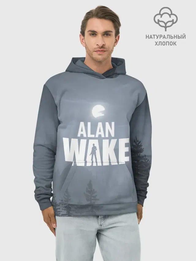 Худи мужской базовый хлопок с принтом «Alan Wake — Алан Уэйк: Полнолуние»