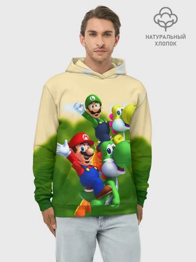 Худи мужской базовый хлопок с принтом «Mario — 3DMario»