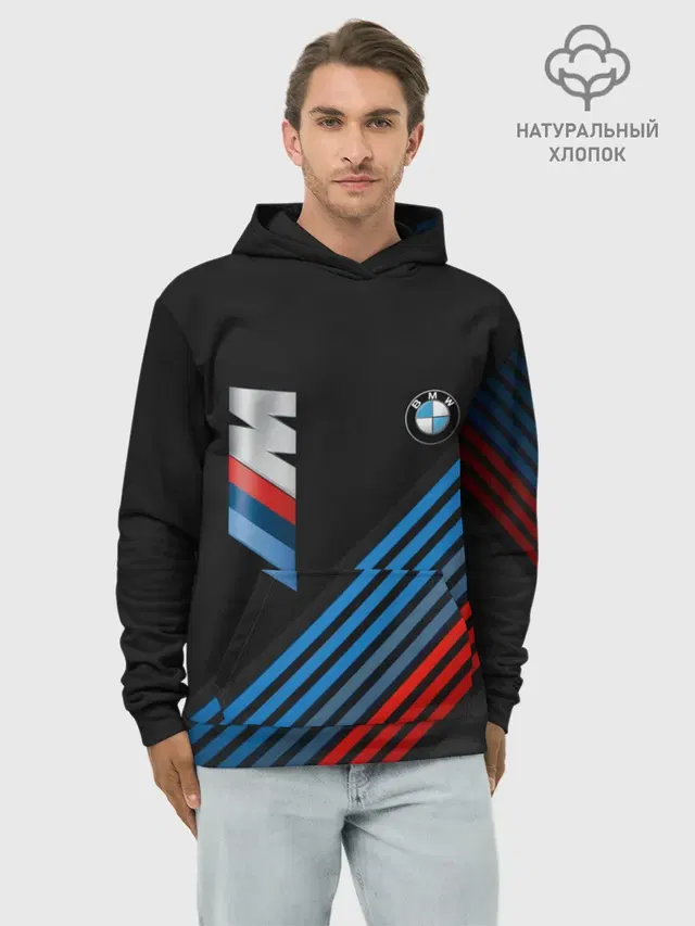 Худи мужской базовый хлопок с принтом «BMW — BMW STRIPE»