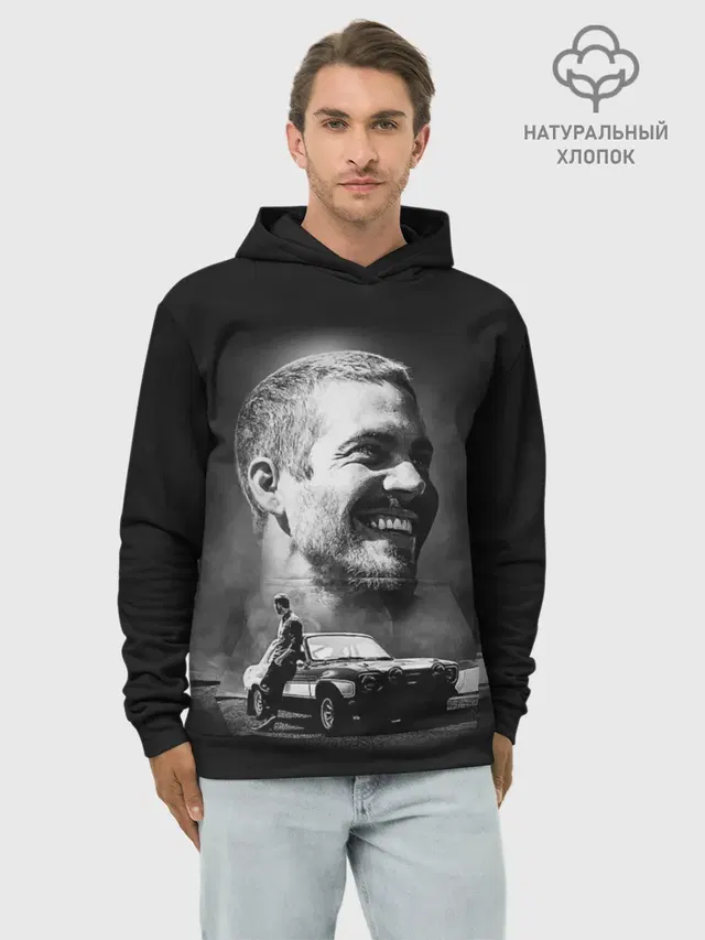 Худи мужской базовый хлопок с принтом «Разные автомобильные — Paul Walker»
